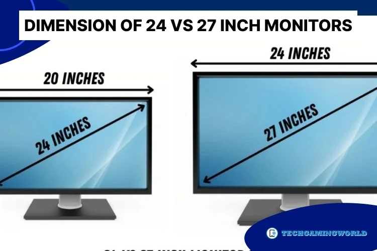 dimenction of 24 vs 27 inch monitors